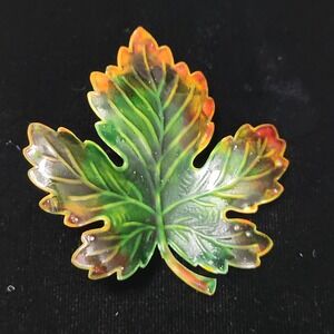 Vintage ORIGINAL BY ROBERT Signed Enamel Green & Brown Fall Leaf Brooch Pin